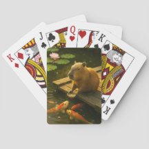 Zen Capybara at Koi Pond Playing Cards