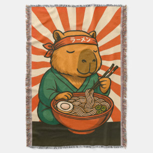 Zen Capybara Eating Ramen with Radiating Stripes Throw Blanket