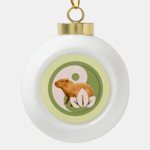 Zen Capybara Yin Yang Ceramic Ball Christmas Ornament