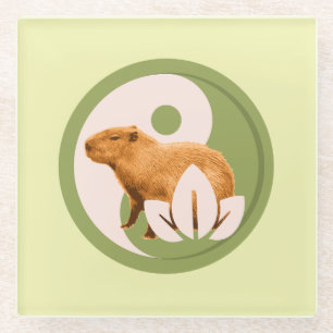 Zen Capybara Yin Yang Glass Coaster