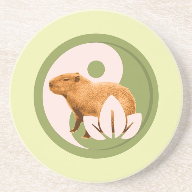 Zen Capybara Yin Yang Peaceful Nature Art Coaster (Front)