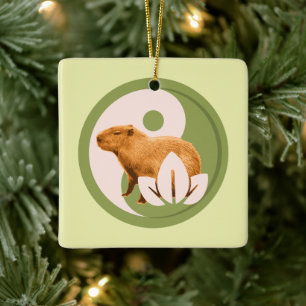 Zen Capybara Yin Yang Peaceful Nature Ceramic Ornament