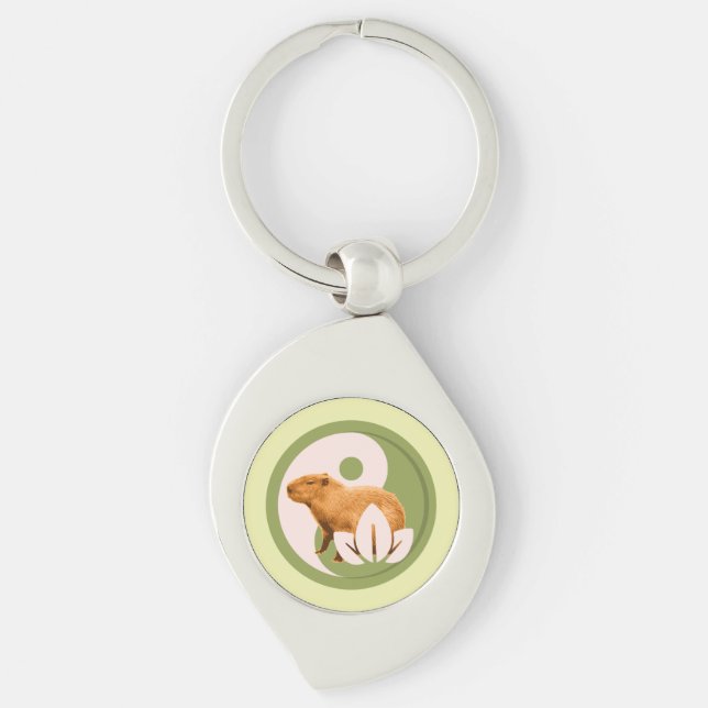 Zen Capybara Yin Yang Peaceful Nature Key Ring (Front)