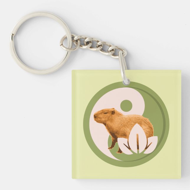 Zen Capybara Yin Yang Peaceful Nature Key Ring (Front)
