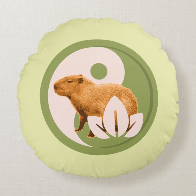 Zen Capybara Yin Yang Peaceful Nature Round Cushion (Front)