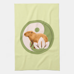 Zen Capybara Yin Yang Peaceful Nature Tea Towel