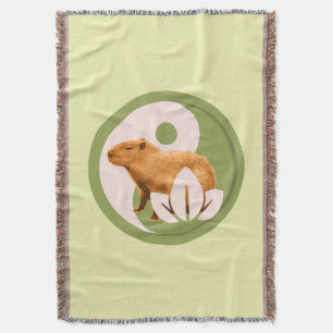 Zen Capybara Yin Yang Peaceful Nature Throw Blanket