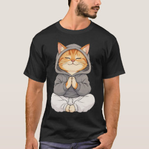 Zen Cat in Hoodie – Cute Meditating Cartoon Cat T-Shirt