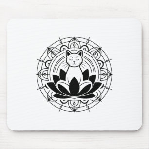 Zen Cat Lotus Flower Yoga Mindfulness Meditation T Mouse Mat