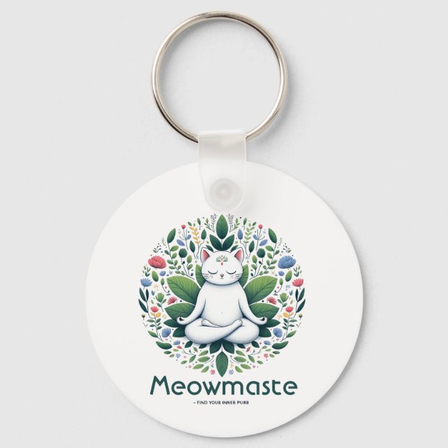 Zen Cat Meditation Meowmaste Key Ring (Front)
