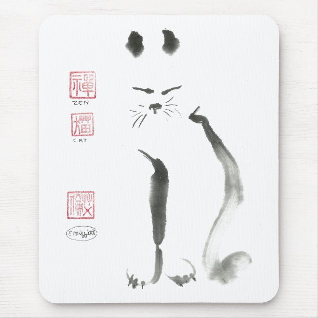 Zen Cat Meditation -  Sumi-e [ink painting] Mouse Mat (Front)