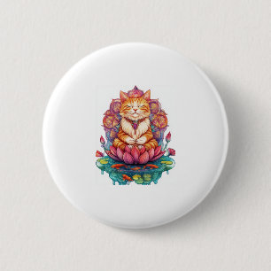 Zen Cat Vibes � Meditating Kitty Psychedelic 6 Cm Round Badge
