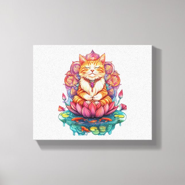 Zen Cat Vibes – Meditating Kitty Psychedelic Canvas Print (Front)