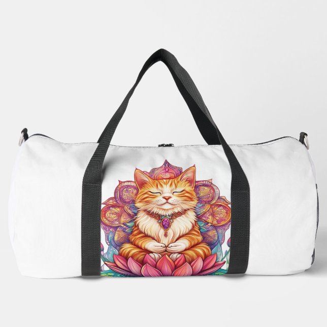 Zen Cat Vibes � Meditating Kitty Psychedelic Duffle Bag (Front)