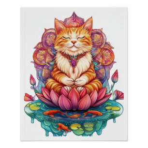 Zen Cat Vibes � Meditating Kitty Psychedelic Poster