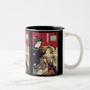 zen cherry blossom kimono japanese geisha Two-Tone coffee mug