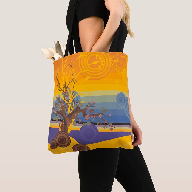 Zen Cherry Blossom Tree Abstract Sunset Art Tote Bag (Creator Uploaded)