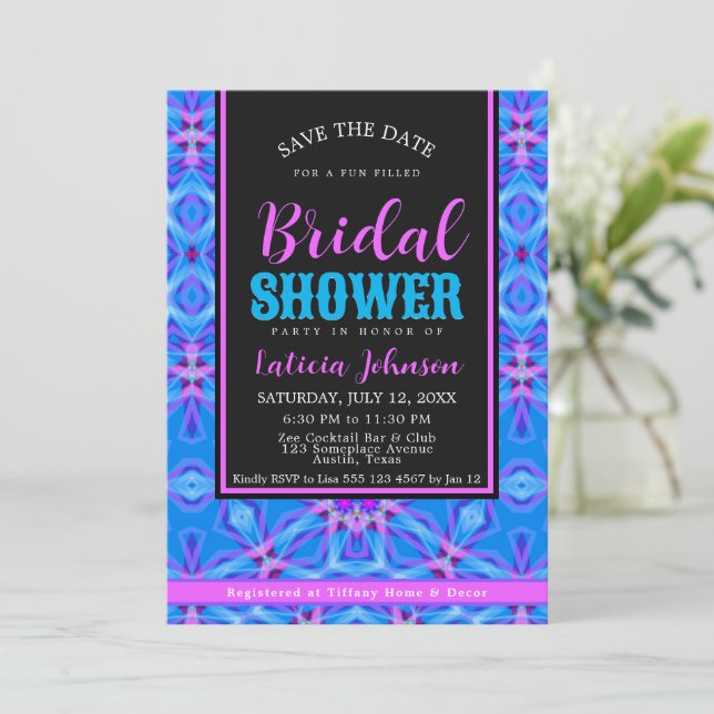 Zen Chill Blue Pink Purple Bridal Shower Party Invitation (Standing Front)