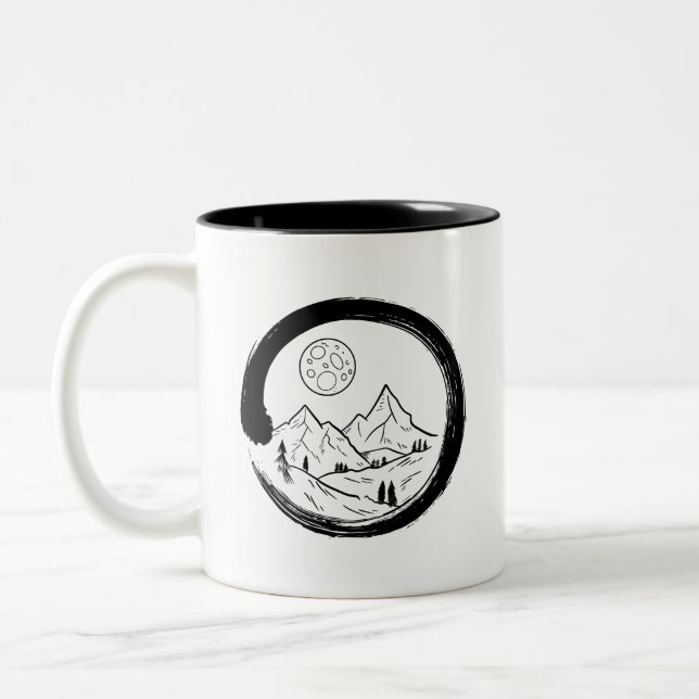Zen Circle & Mountains Two-Tone Coffee Mug (Left)