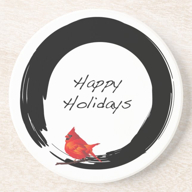 Zen Circle with Christmas Cardinal Coaster (Front)
