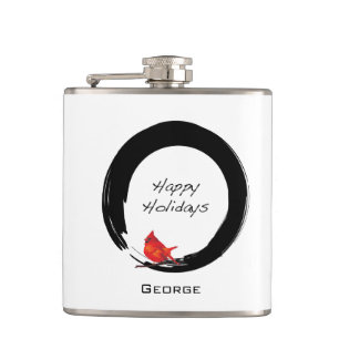 Zen Circle with Christmas Cardinal Hip Flask