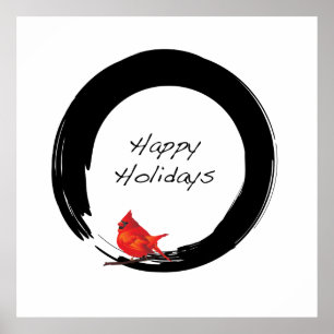 Zen Circle with Christmas Cardinal Poster