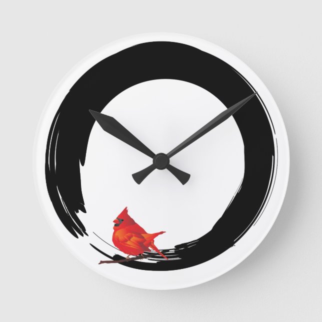 Zen Circle with Christmas Cardinal Round Clock (Front)