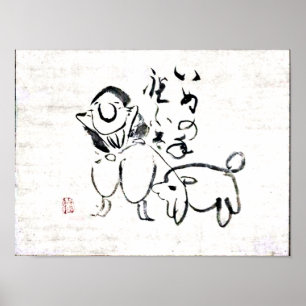 Zen Classics - Gibon Sengai - Man and a dog Poster