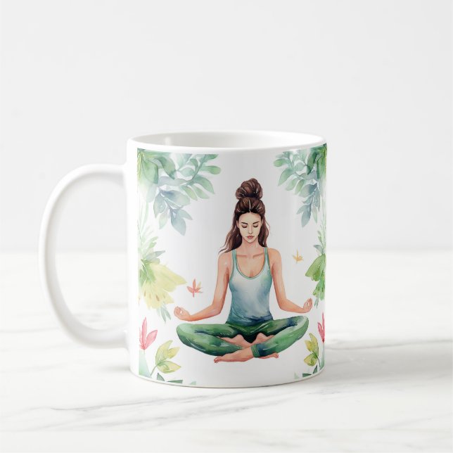 Zen coffee mugs with yoga designs  (Left)