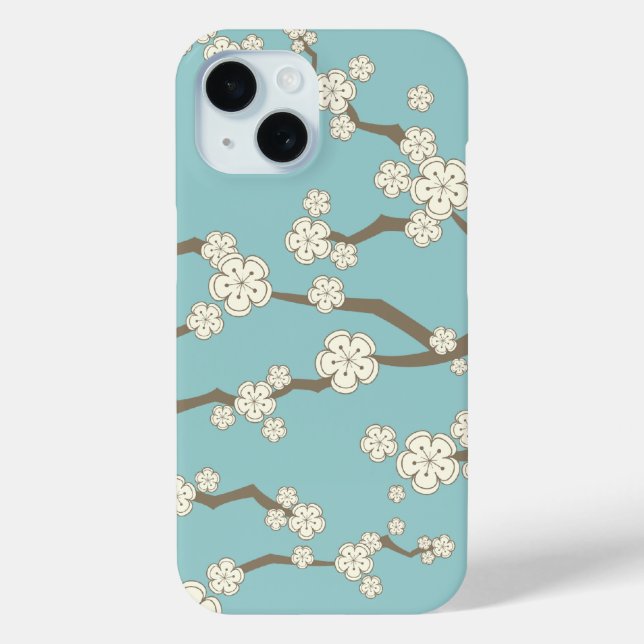 Zen Cream Sakura Cherry Blossom Flowers On Blue Case-Mate iPhone Case (Back)