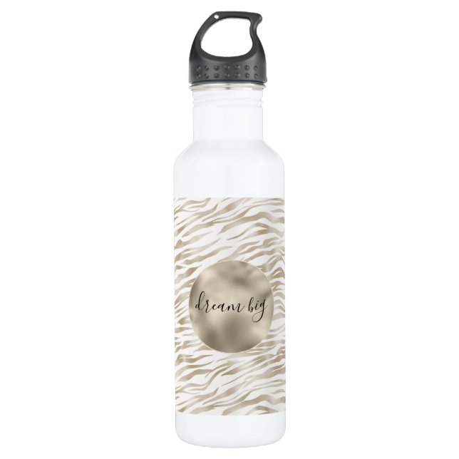 Zen Cream White Cocoa Brown Zebra Print 710 Ml Water Bottle (Front)