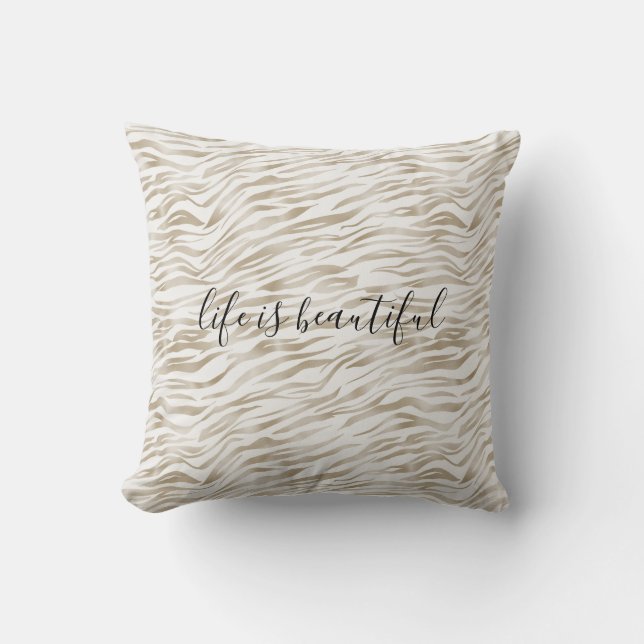 Zen Cream White Cocoa Brown Zebra Print Cushion (Front)