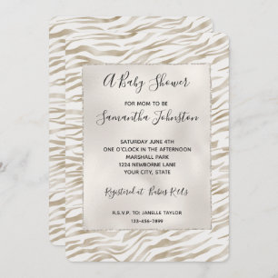 Zen Cream White Cocoa Brown Zebra Print Invitation