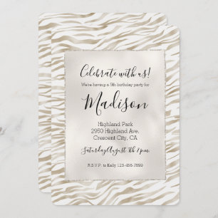 Zen Cream White Cocoa Brown Zebra Print Invitation