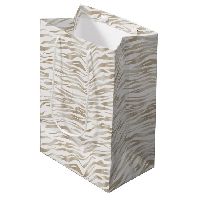 Zen Cream White Cocoa Brown Zebra Print Medium Gift Bag (Front Angled)
