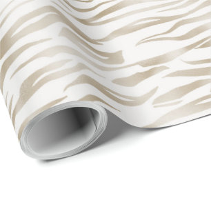 Zen Cream White Cocoa Brown Zebra Print Wrapping Paper