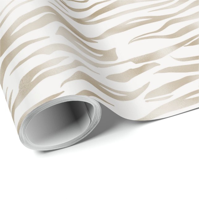 Zen Cream White Cocoa Brown Zebra Print Wrapping Paper (Roll Corner)