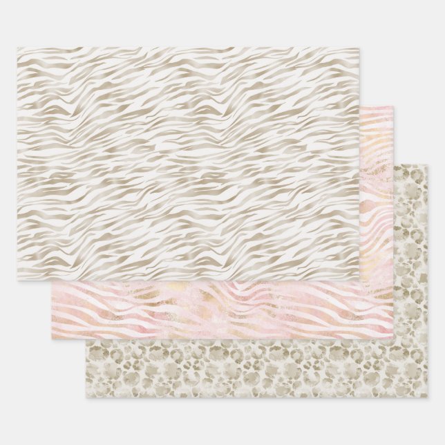 Zen Cream White Cocoa Brown Zebra Print Wrapping Paper Sheet (Set)