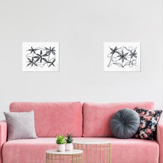Zen design of abstract white and black flowers