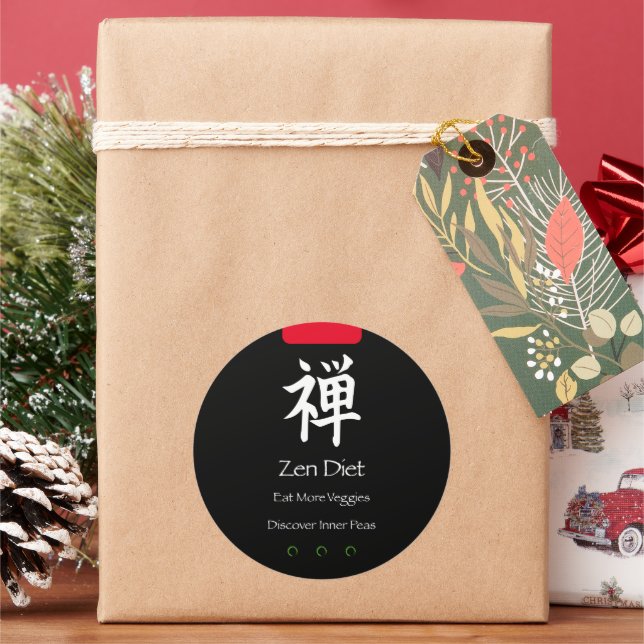 Zen Diet Eat More Veggies Black BG Classic Round Sticker (Holiday)
