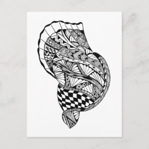 Zen doodle art sea shell black white  pattern Postcard