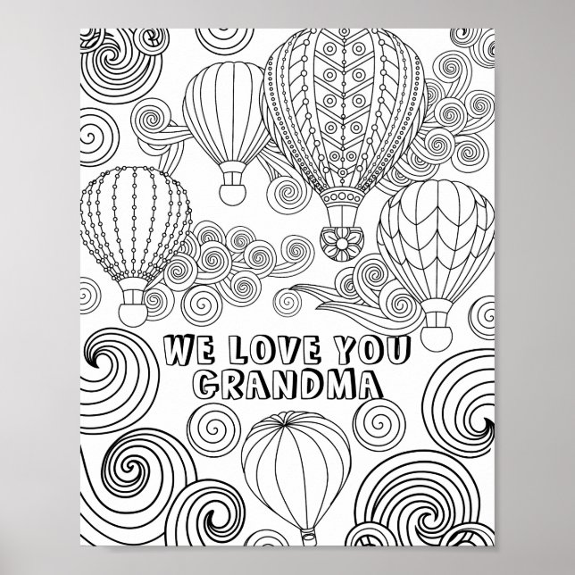 Zen Doodle Art Swirls Balloons Adult Colouring Poster (Front)