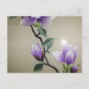 Zen Embroidery purple magnolia flower Postcard