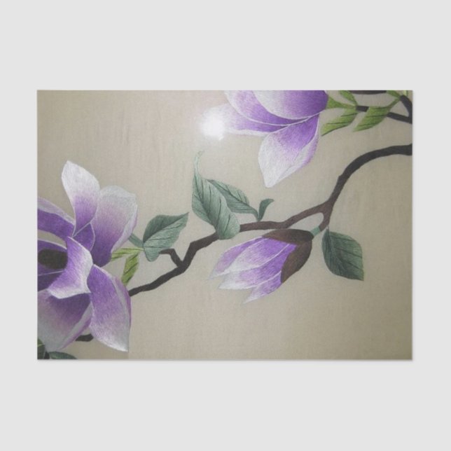 Zen Embroidery purple magnolia flower Tissue Paper (Front)