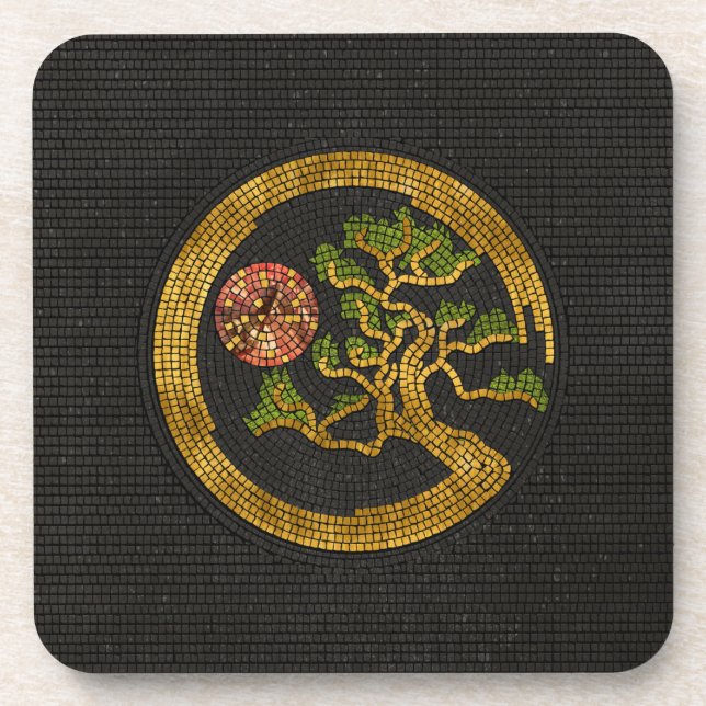 Zen Enso Circle and Bonsai Tree Mosaic Coaster (Front)