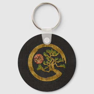 Zen Enso Circle and Bonsai Tree Mosaic Key Ring