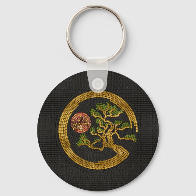 Zen Enso Circle and Bonsai Tree Mosaic Key Ring (Front)