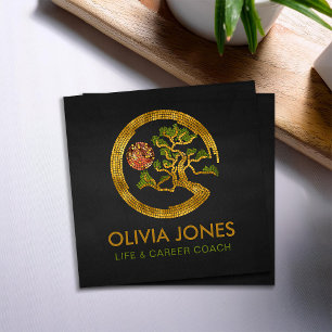 Zen Enso Circle and Bonsai Tree Mosaic Square Business Card