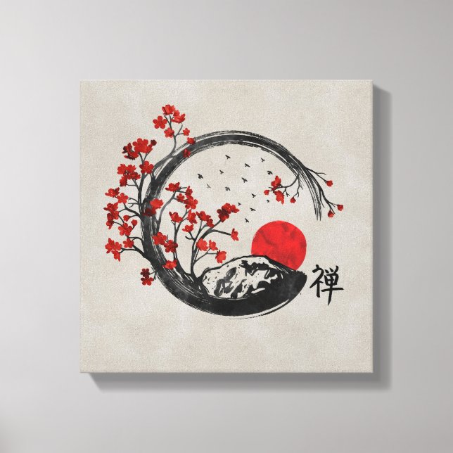 Zen Enso Circle and Sakura Branches Canvas Print (Front)