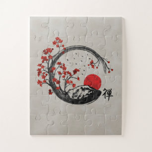 Zen Enso Circle and Sakura Branches Jigsaw Puzzle